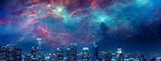 City with a Galaxy Sky Wallpaper