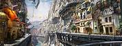 Futuristic Steampunk City Background