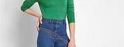 Green Turtleneck Sweater with Bell Bottom Jeans Outfit Ideas