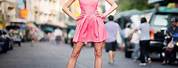 Hot Pink Dress with White Shoes
