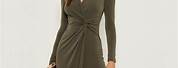 Long Sleeve Wrap Dress Solid Color