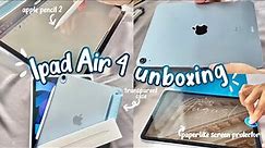 iPad Air 4(sky blue 🐳) & apple pencil 2 unboxing | with accessories 🍎