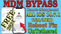 Free iPhone , iPad iOS 14.7.1 MDM ( Remote Management ) Bypass Untethered Reboot Fix New Apple patch
