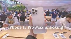 iPhone 15 Pro Max 1TB White Titanium unboxing at the Apple flagship store on release day in New York