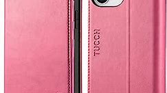 TUCCH Wallet Case for iPhone 12 Mini 5G, PU Leather Case Wallet, 3 Credit Card Holders 1 Money Slot Stand Folio Flip Cover [TPU Interior Protective Case] Compatible with iPhone 12 Mini, Hot Pink