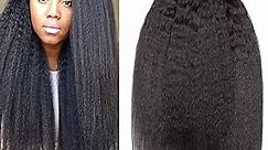MeiYou 12A Kinky Straight Hair 3 Bundles Yaki Human Hair Weave Unprocessed Brazilian Virgin Remy Sew in Hair Extensions Natural Black (10 12 14)