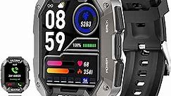 Military Smart Watches for Men 5ATM Waterproof Rugged Bluetooth Call(Answer/Dial Calls) 1.7'' Tactical Outdoor Fitness Watch with Heart Rate Blood Pressure Sleep Monitor for iPhone Android Phone