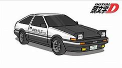 How to draw a TOYOTA COROLLA AE86 HACHIROKU initial d / drawing toyota trueno ae86 1983 from manga