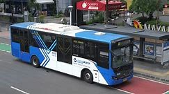 Jakarta, Indonesia - May, 2023 : TransJakarta or Busway is a bus rapid transit (BRT) system in Jakarta, Indonesia. The first BRT system in Southeast Asia. Mercedes Benz, Scania, Volvo, Zhongtong, Hino