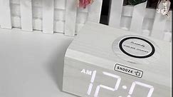 DreamSky Wooden Digital Alarm Clock with Wireless Charging, 18W Fast Charger Station for Bedroom Bedside, Large Numbers, USB Port, Adjustable Volume, Brightness Dimmer, DST