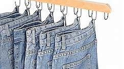 Jean Hangers for Closet, 14 Wood Jeans Hooks Space Saving, 180° Rotating Jean Hangers Holder for Jeans/Skirts/Shorts/Belts/Ties, Closet Organizers and Storage, Pants Hooks for Jeans, 2 Pack, Natrual