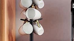 Coffee Mug Holder Tree, Upgraded 360° Rotated Coffee Cup Holder for Counter, Wood Coffee Mug Tree, Coffee Mug Rack with 6 Hooks, Coffee Mug Organizer Station, Mug Stand Coffee Bar Accessories, Black