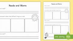 Needs and Wants Activity for K-2nd Grade