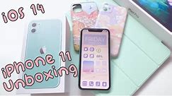 ENG) Mint Green iPhone 11 Unboxing 🍎 | iOS 14 Customisation 💖 Riele Day