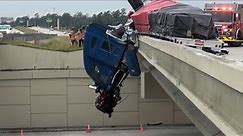 111422 18 WHEELER CRASH SENDS TRUCK OVER OVERPASS ONTO ROADWAY BELOW