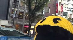 Pixels the movie promotion in Shinjuku Tokyo and a giant Pac Man made with Lego