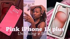 PINK IPHONE 15 PLUS UNBOXING +SETUP/ACCESSORIES *iOS 17* WHAT'S ON MY IPHONE