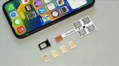 iPhone 14 QUAD DUAL SIM Adapter with 4 physical SIM cards using SIMore Speed Xi-Four 14