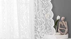 White Lace Sheer Curtains 84 inch Vintage Floral Sheer Window Curtain Panels for Living Room Bedroom Luxury Light Filtering White Drapes Window Treatment Sets Grommet Top 2 Panels 54" Wx84 L