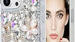 Losin Compatible with iPhone 15 Pro Bling Case for Women Girls Cute Luxury 3D Glitter Diamond Crystal Rhinestone Sparkle Shiny Gemstone Perfume Bottle and Flower Phone Case Cover, Clear