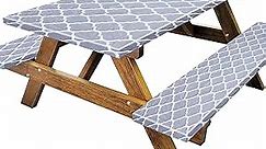 frtzal Vinyl Picnic Tablecloths and Bench Covers, Camping Tablecloth Picnic Pable Bench Covers with Elastic Waterproof Picnic Table and Bench Seat Covers for Outdoor Patio Park