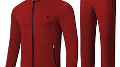 Satankud Men's Tracksuits 2 Pieces Set Long Sleeve Causal Full Zip Hiking Jogging Gym Sports Sweatsuit for Men Outfits Red-S