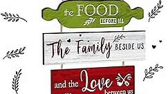 Bless The Food Before Us Sign Farmhouse Kitchen Wall Decor Rustic Dining Room Wall Art Dining Room Decorations Collage Art Wooden Rustic Country Vintage Kitchen Hanging Wood Signs (Colorful)