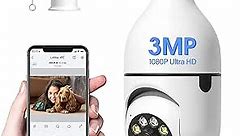 Light Bulb Security Camera 3MP—Only Connect 2.4GHz WiFi Wireless Indoor Surveillance Camera, 1080p HD 355° Pan/Tilt Baby Monitor Auto Tracking/Night Vision/2-Way Talk/Alerts/TF/Cloud(No 5GHz WiFi)