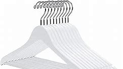 Nature Smile White Wooden Coat Hangers 16 Pack Premium Solid Wood Suit Clothes Hangers with Pants Bar