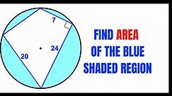 Calculate area of the Blue shaded region | Cyclic Quadrilateral in a circle | Learn Step by step