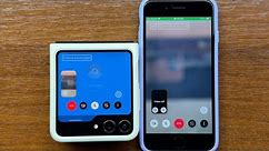 Samsung Z Flip 5 Calls iPhone SE 3 2022 on Google Meet (Ex-Duo) from External Screen Incoming Call