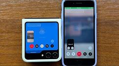 Samsung Z Flip 5 Calls iPhone SE 3 2022 on Google Meet (Ex-Duo) from External Screen Incoming Call
