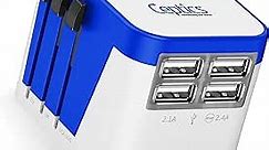 Ceptics Universal Travel Adapter Plug World Power W/ 4 USB Ports - Charge Cell Phones, Smart Watches, iPhones - For International Europe, China, UK, UAE, Australia - Type A, C, G, I