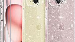 KSWOUS Glitter Case for iPhone 15 Plus 6.7", with Screen Protector [2 Pack] + Camera Lens Protector [2 Pack], Cute Clear Bling Sparkly Protective Slim Soft Shockproof Cover Women Girls Phone Case