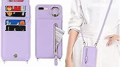 iPhone 7 Plus/8 Plus Case with Card Holder for Women, iPhone 7 Plus/8 Plus Phone Case Wallet with Strap Credit Card Slots Crossbody with Kickstand Zipper Case - Purple
