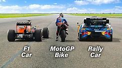 F1 Car vs MotoGP Bike vs Rally Car: Ultimate Drag Race! - General Videos