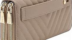 B BRENTANO Vegan Leather Double Zipper Pocket Wallet with Grip Hand Strap (Chevron Embroidered Taupe)