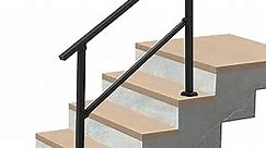 SMONTER Handrails for Outdoor Steps, Fit 3-4 Stairs Railing for Exterior Steps, Wrought Iron Railing with Installation Kit for Deck Gates Porch Concrete Fit