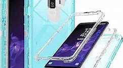 YmhxcY Galaxy S9 Plus Case, Drop 3 Layer Durable Cover (No Screen Protector) Solid Rubber Case / 16ft Test Clear Case for Samsung Galaxy S9 Plus-Transparent Blue