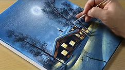 Painting a Snowy Winter Night / Acrylic Painting