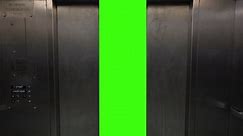Elevator doors open and close to reveal a green screen for your custom content.