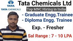 Tata Chemicals Ltd Hiring Diploma Engineer Trainees I Graduate Engineer Trainees I Mechanical Jobs