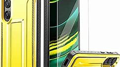 BWY Designed for Samsung Galaxy S23 Case with Screen Protector, Rugged Military Protective Bumper Cover for Samsung Galaxy S23 Phone, Built-in Kickstand - Yellow