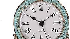 NIKKY HOME Vintage Pewter Quartz Mini Table Clock with Crystal Shining Rhinestone, 2.87 x 1.37 x 3.87 Inches, Aqua