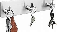 Key Holder for Wall, Self Adhesive Key Rack Key Hooks for Keys and Masks to Hang, Easy Mount Key Hanger for Wall, Entryway, Bathroom, Kitchen, Office, Stainless Steel~3 Hooks