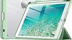 Wenlaty Case Compatible with iPad 9th /8th /7th Generation (2021/2020/2019), Full Body Protective with Pencil Holder, Clear Case Designed for iPad 10.2 Inch, Auto Sleep/Wake Cover, Mint Green