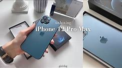 iphone 12 pro max pacific blue unboxing & accessories | aesthetics | (256gb) ୨୧