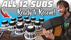 ALL 12 SUBWOOFERS Lined Up & Ready for Reconing + LOUD BASS Demos on 2 18 inch PSI Car Audio Subs!!!