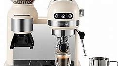 Neretva 20 Bar Espresso Coffee Machine with Grinder Steam Wand for Latte Espresso and Cappuccino, 58MM Portafilter Espresso Maker For Home Barista, 1350W Premium Italian High Pressure (Beige)