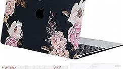 MOSISO Compatible with MacBook 12 inch Case with Retina Display (Model A1534, Release 2017 2016 2015), Plastic Peony Hard Shell Case & Keyboard Cover & Screen Protector, Black